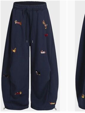 NWT AELFRIC EDEN Embroidery Dog Baggy Barrel Sweatpants